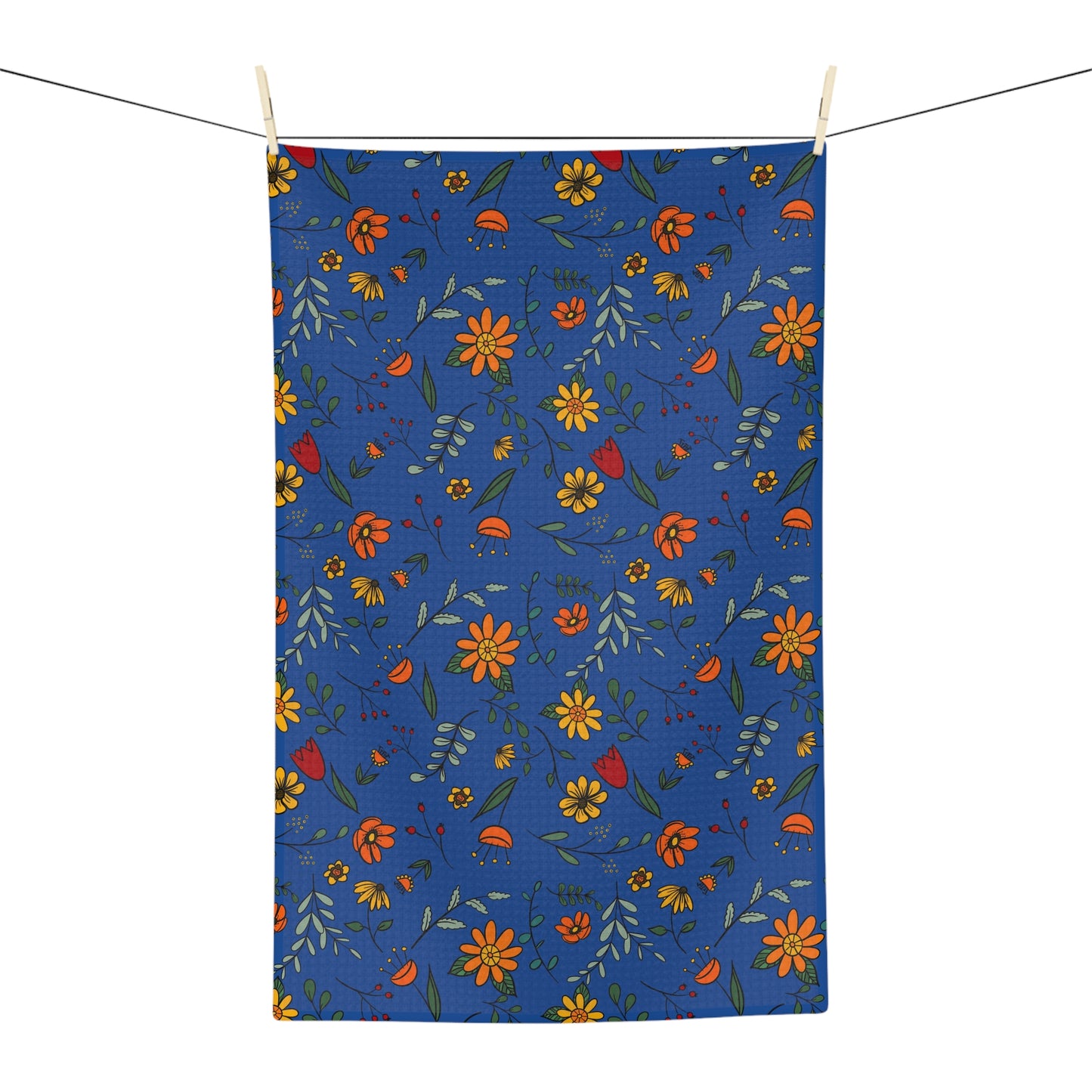 Autumn Floral - Cobalt - Soft Tea Towel
